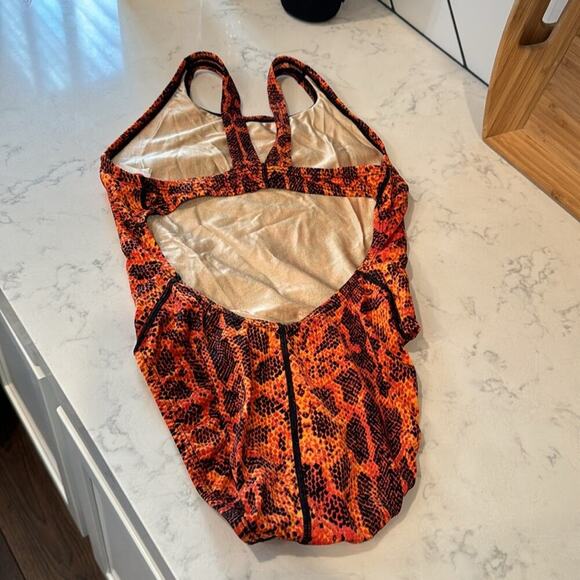 Nike orange black cutout snake print swimsuit swim meet PE class classic style - Picture 6 of 12